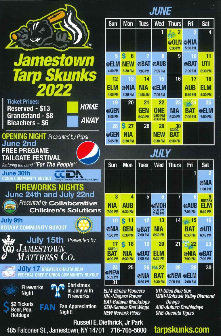 2022 SCHEDULE - Jamestown Tarp Skunks